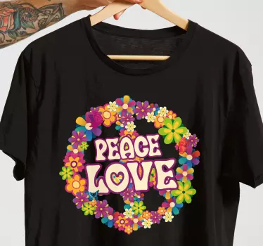 Floral peace love design t-shirt - TenStickers