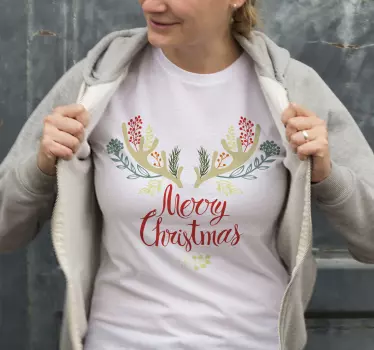 Floral reindeer antlers Christmas t-shirt - TenStickers