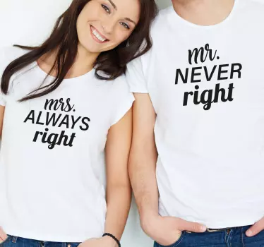 Fun mrs and mr right matching shirts for couples - TenStickers