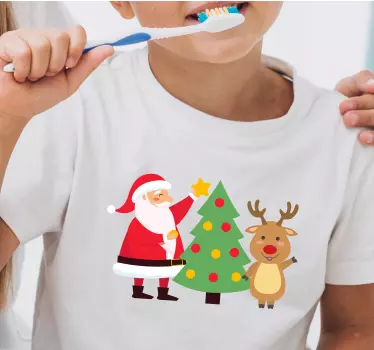 Happy Santa and Reindeer christmas tee shirts - TenStickers