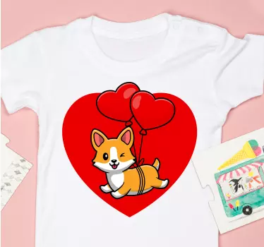 Kids t-shirt corgi with heart balloons - TenStickers