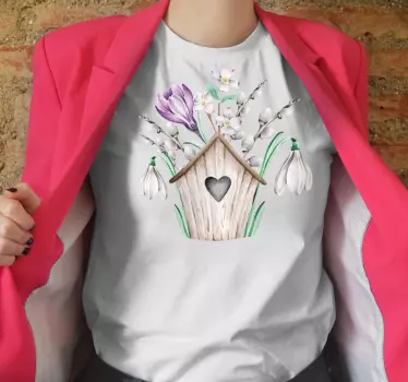 Mother and daughter t-shirt spring floral birdhouse - TenStickers