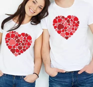 Pink and red heart shape pattern matching shirts for couples - TenStickers