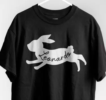 Running bunny with name t-shirt - TenStickers