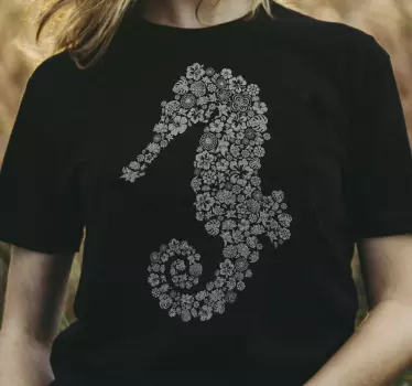 Seahorse floral design t-shirt - TenStickers