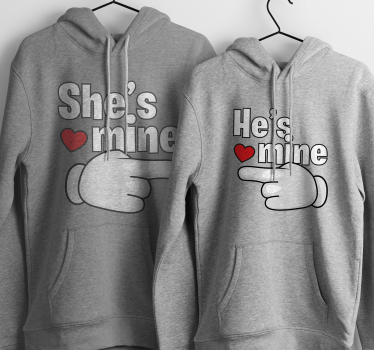 Couple matching hoodie with text she's mine he's mine - TenStickers