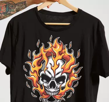 Skull on Fire cartoon style t-shirt - TenStickers
