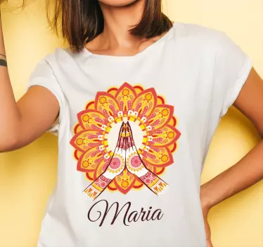 T-shirt with name praying hands floral design - TenStickers