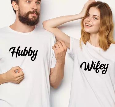Wifey and hubby text matching shirts for couples - TenStickers