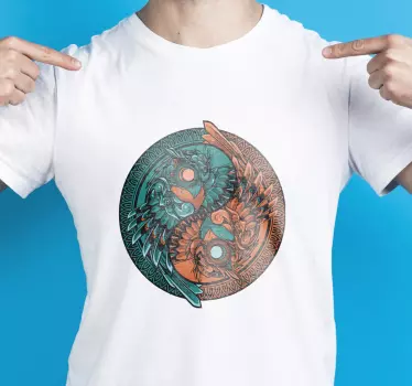 Yin yang owl illustration t-shirt - TenStickers