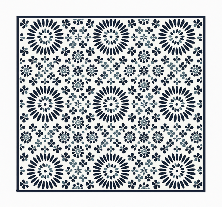 Geometric floral pattern blue rug - TenStickers