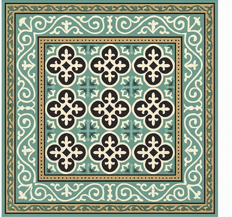 Ornate Encaustic Border dining room rug - TenStickers