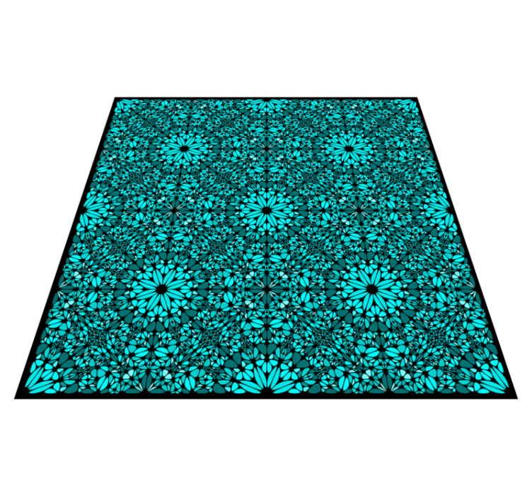 Detailed teal mosaic florals tile kitchen vinyl rug - TenStickers