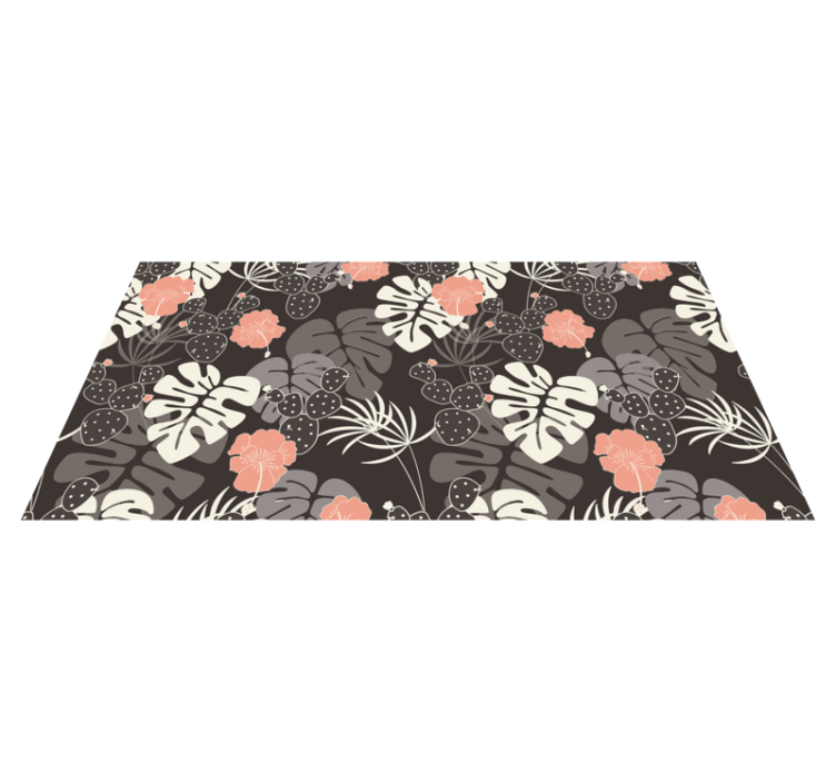 Tropical black design floral rug - TenStickers