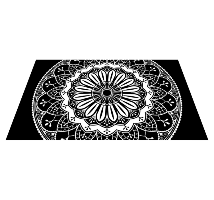 Black botanical motif mandala rug - TenStickers