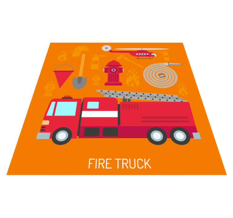 Red fire truck kids vinyl rug - TenStickers