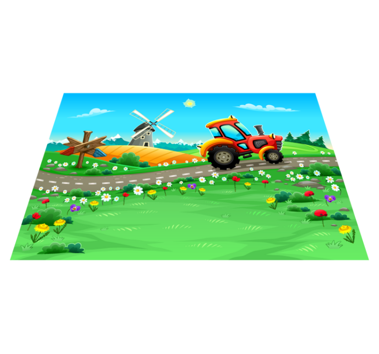 Playful Tractor Scene kids carpet - TenStickers