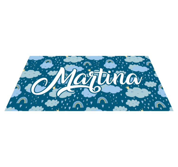 Blue clouds with name kids rug - TenStickers