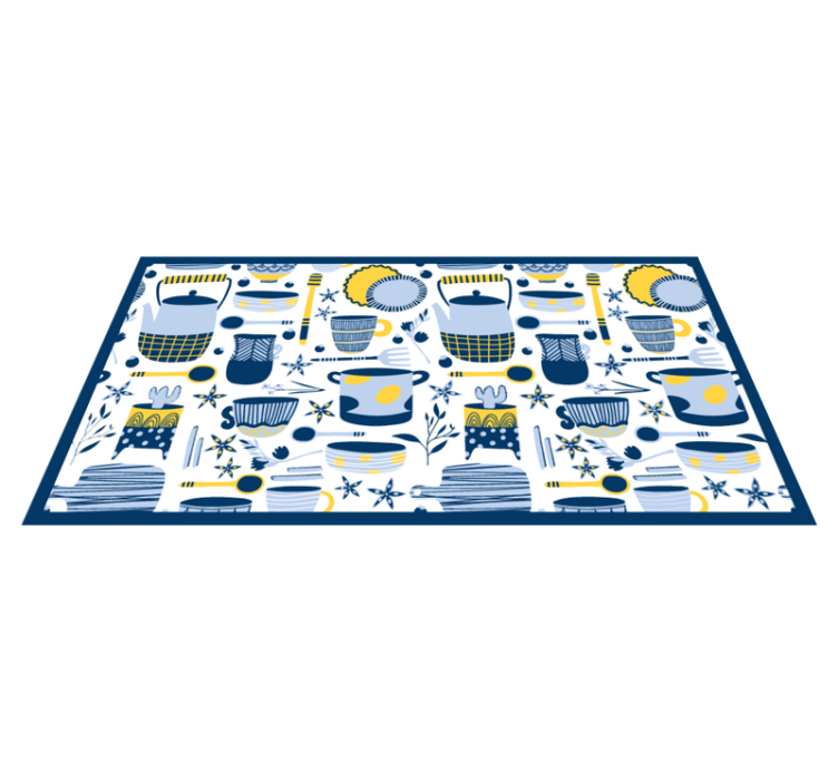 Cookware blue pattern kitchen mat - TenStickers
