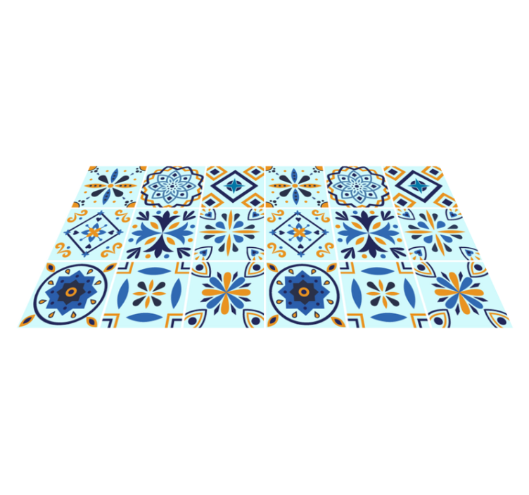 Blue background tile pattern kitchen vinyl rug - TenStickers