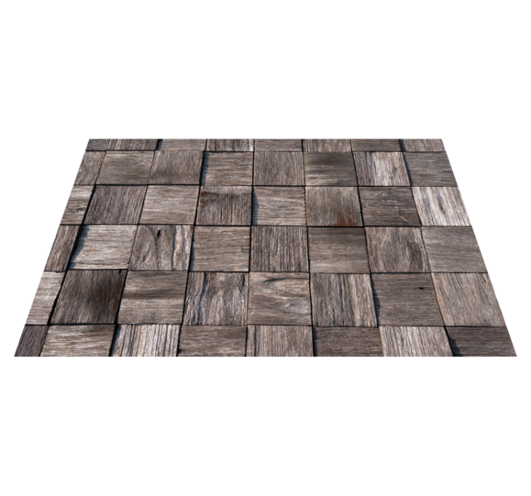Grey squares design wood effect rug - TenStickers
