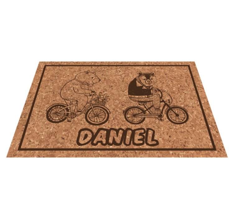 Bicycling bears with name kids rug - TenStickers