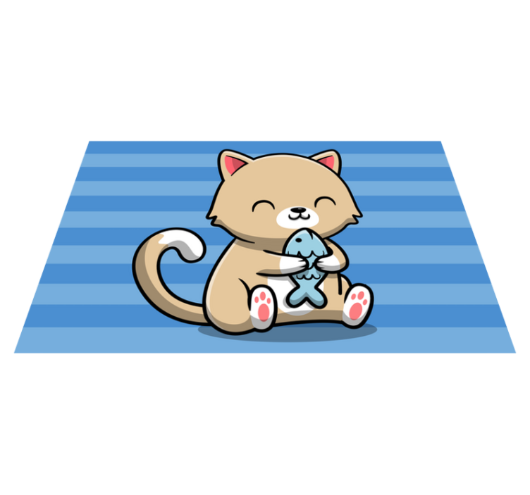 Cute cat with fish animal mat - TenStickers