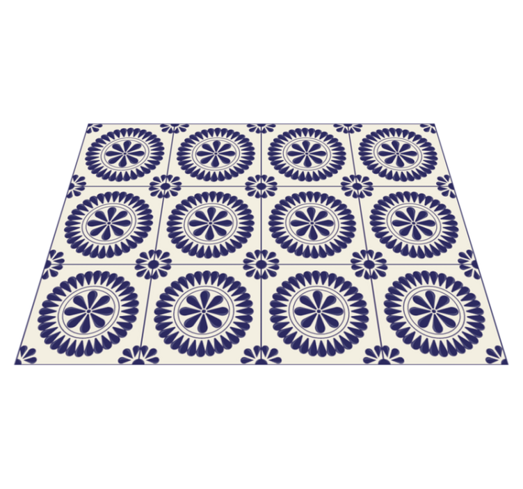 White and blue floral tiles bathroom flooring - TenStickers