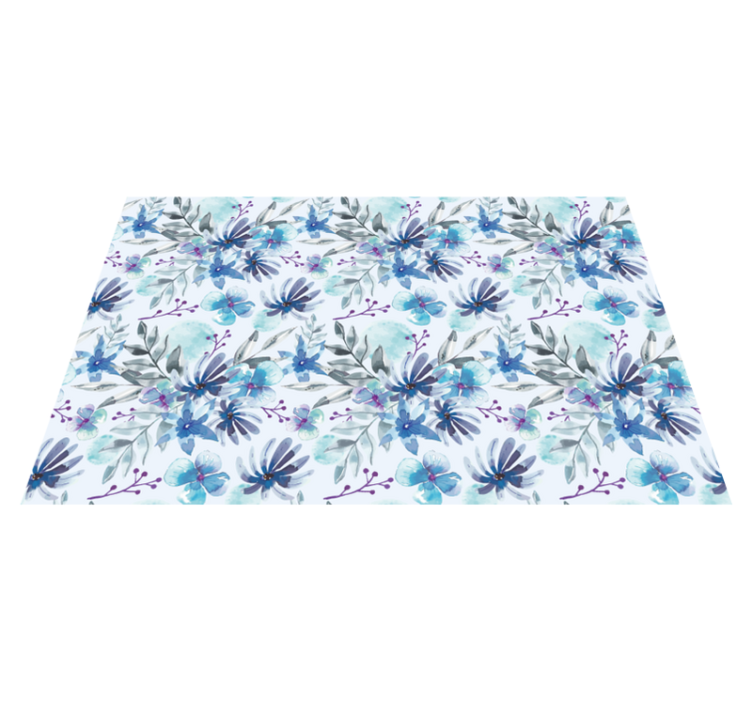Watercolor blue pattern floral rug - TenStickers