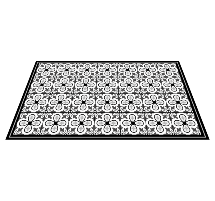 Black and white tiles kitchen floor vinyl rug - TenStickers