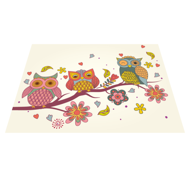 Charming Owl Trio animal mat - TenStickers