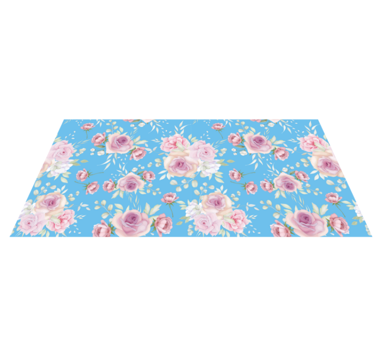 ROSE BLOSSOMS ON BLUE floral rug - TenStickers
