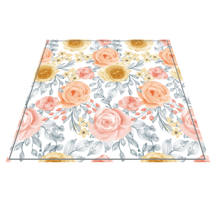 Pink roses watercolor effect square vinyl rug - TenStickers
