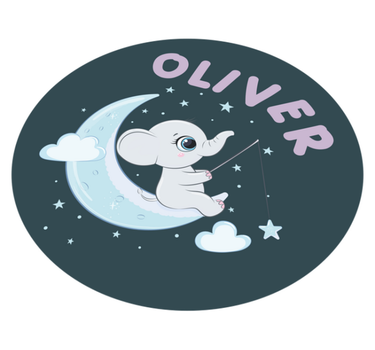 Elephant on the moon with name nursery rug - TenStickers