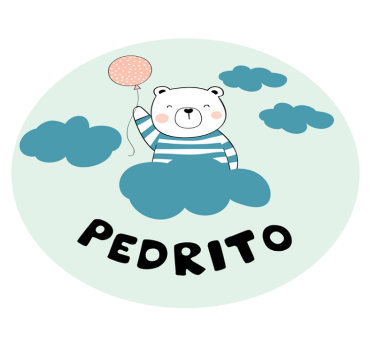 White baby bear on blue cloud personalised mat - TenStickers