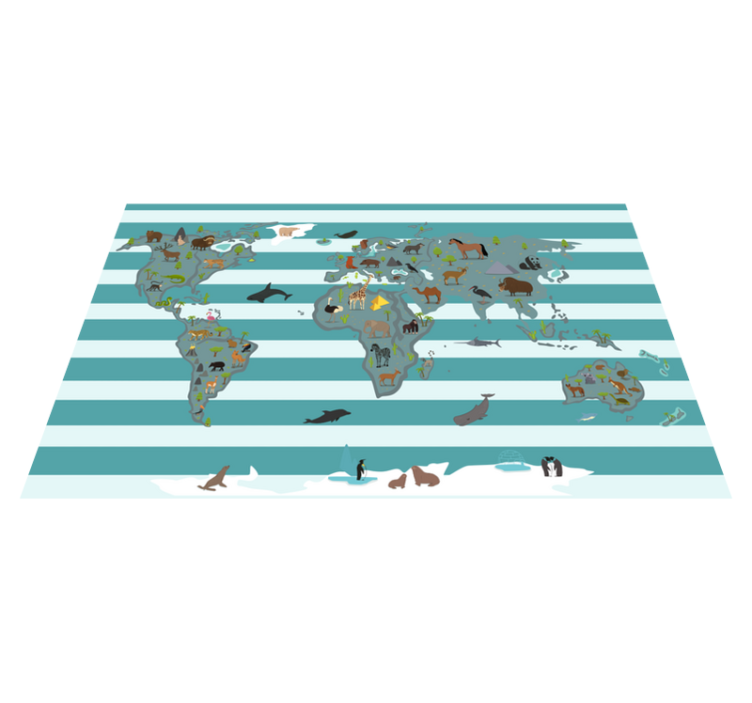 Simple colors animals and trees world map rug - TenStickers