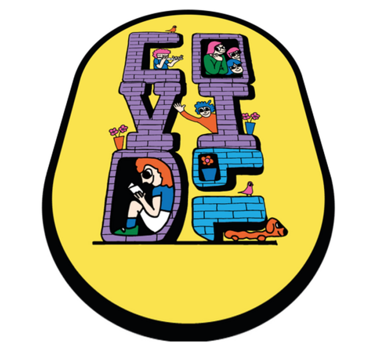 Covid characters staying home kids rug - TenStickers