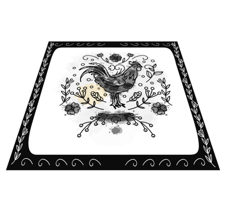 Black floral rooster animal mat - TenStickers