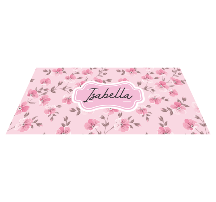 Pink floral design with name teenage bedroom rug - TenStickers