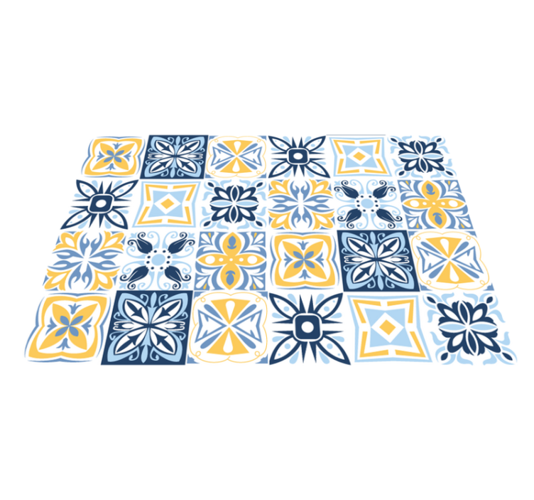 Blue Yellow Tiles mosaic rug - TenStickers