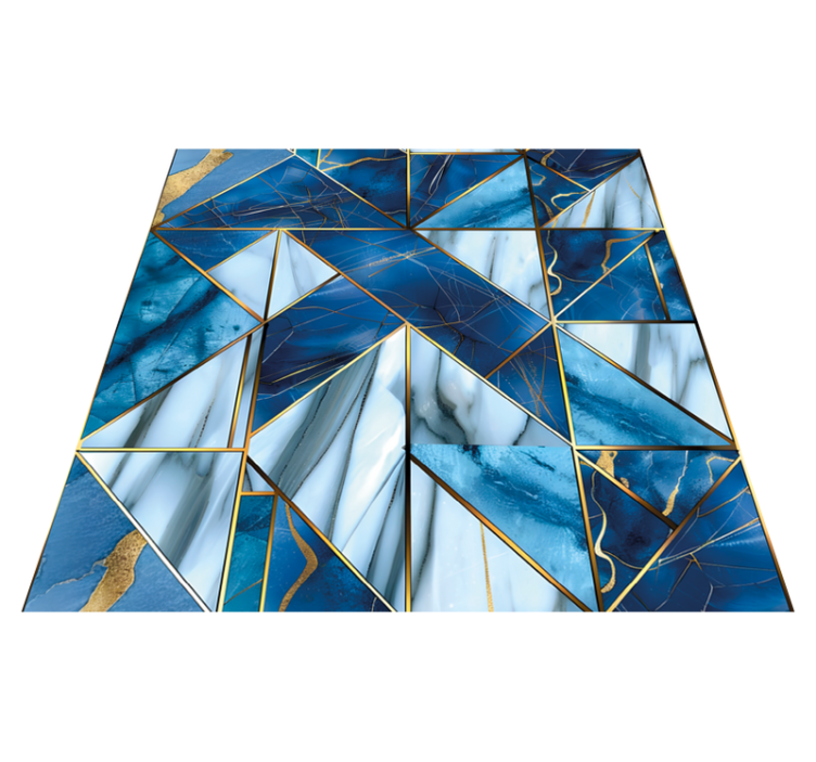 Geometric blue and golden effect marble vinyl rug - TenStickers