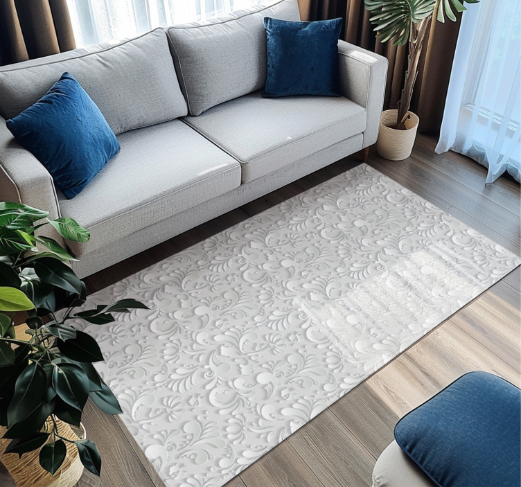 3D floral pattern white rug - TenStickers