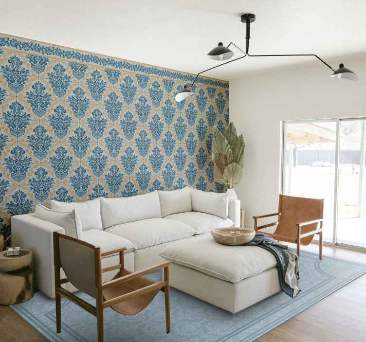 Soft blue baroque dining room rug - TenStickers