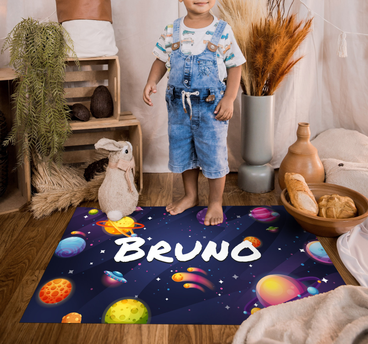 Universe and planets vinyl rug with name - TenStickers