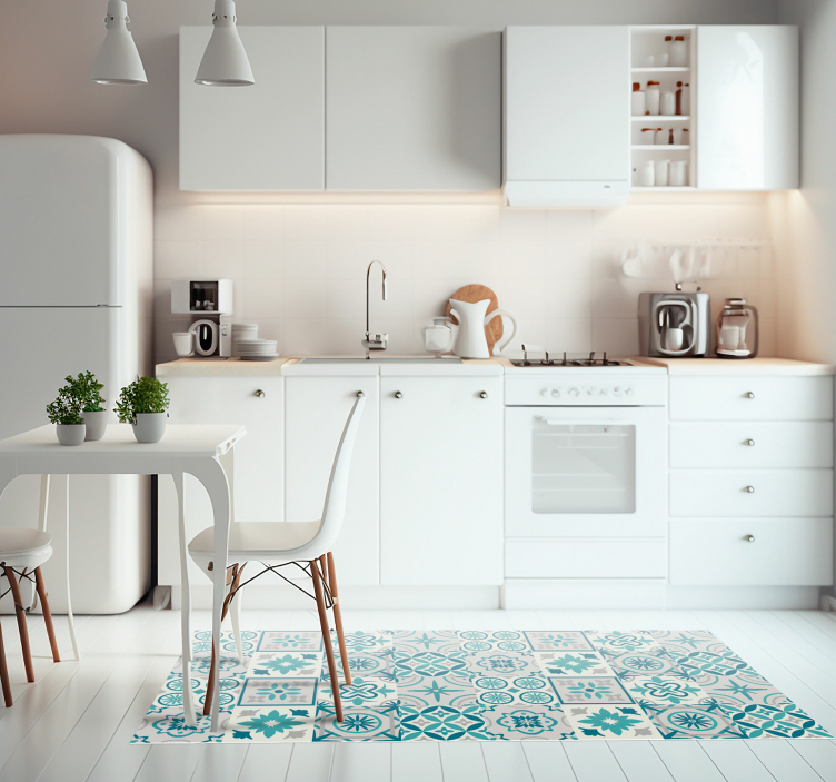 Eclectic turquoise vinyl kitchen mat - TenStickers