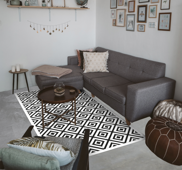 Black and white diamonds geometric rug - TenStickers