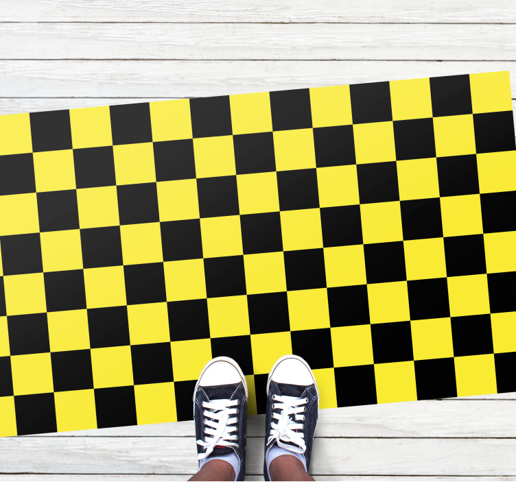 Yellow and black chess board geometric rug - TenStickers