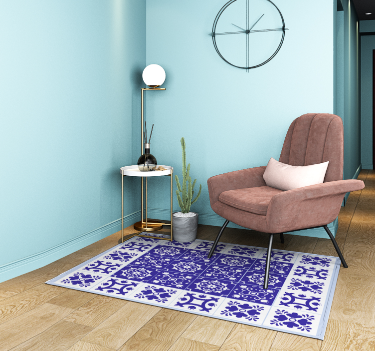 Blue Ceramic Pattern bathroom mat - TenStickers
