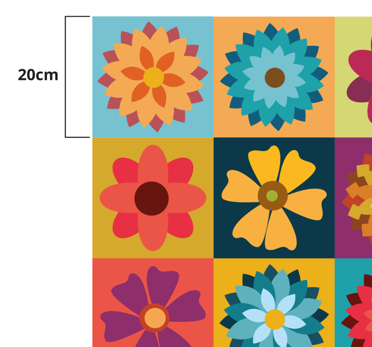 Multicolor hippie flowers tile carpet - TenStickers