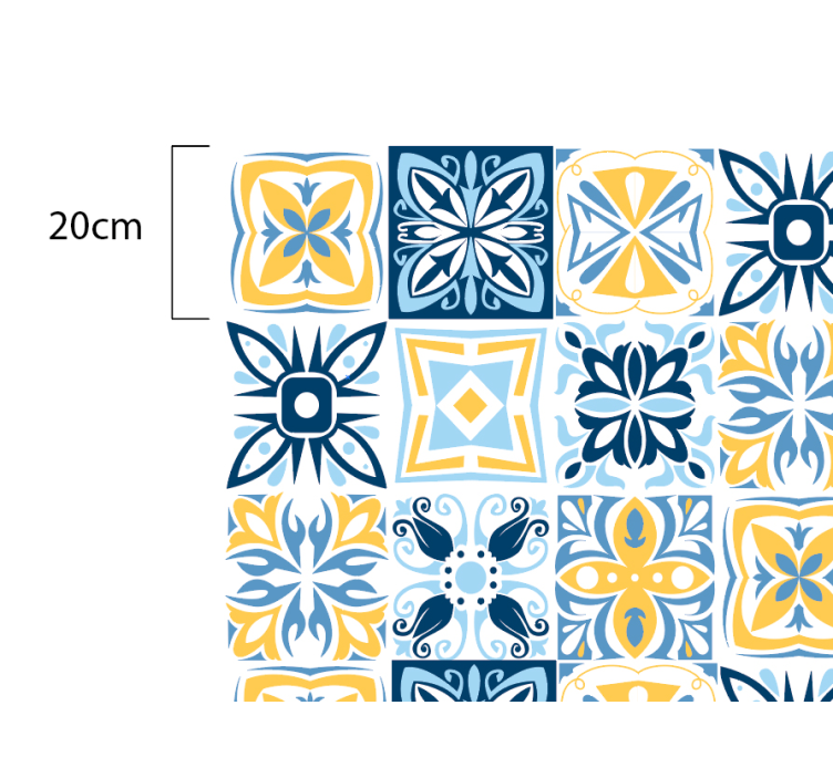 Blue Yellow Tiles mosaic rug - TenStickers
